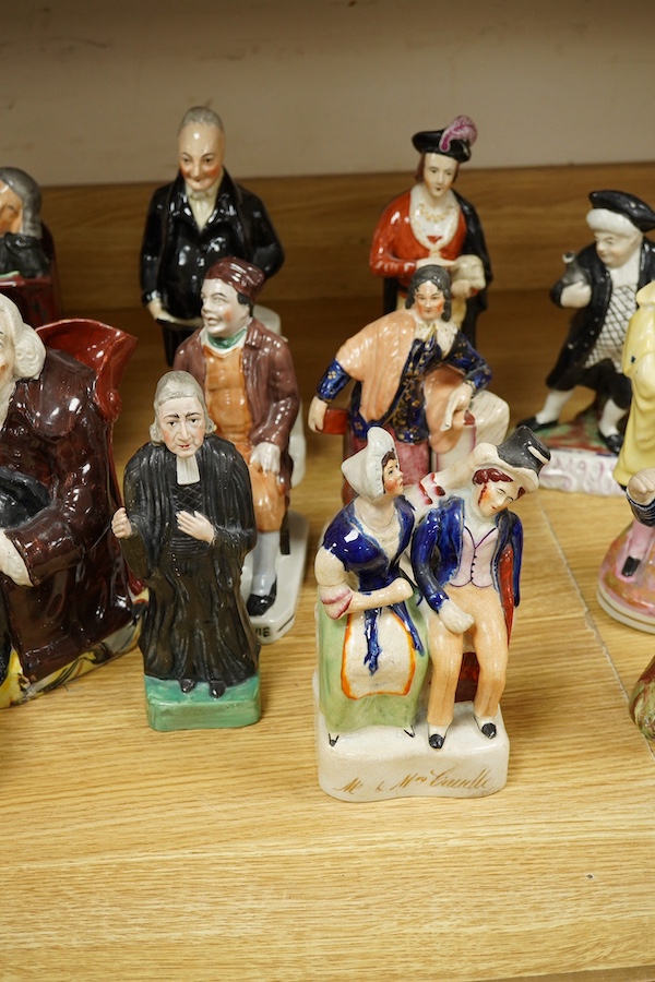 Fourteen various Staffordshire figures/houses, tallest 28cm. Condition - varies